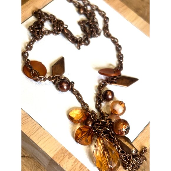 Vintage-Inspired Bronze Tone Necklace With Beads & Charms 18" Chain With Lobster - Picture 5 of 7